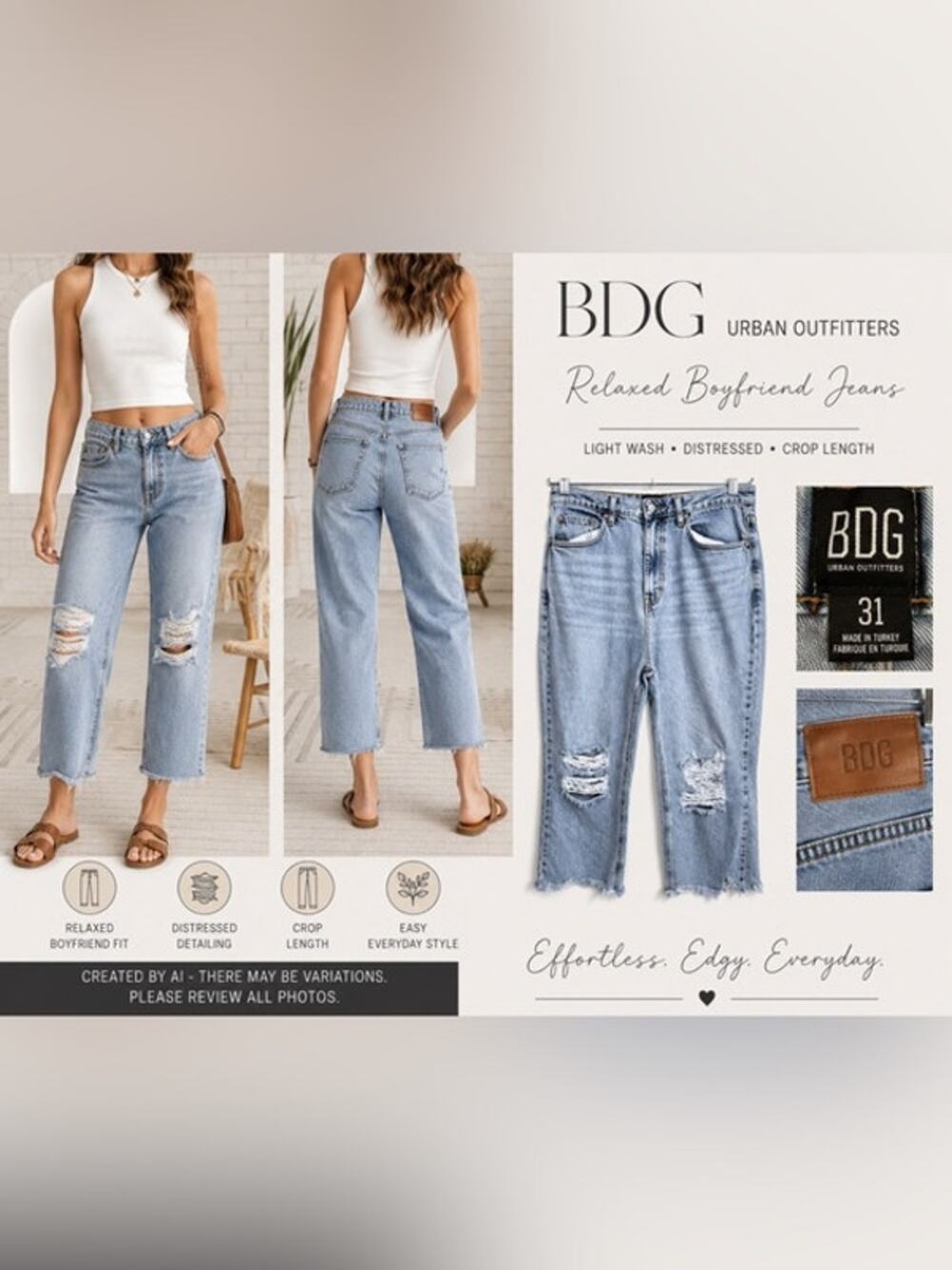 BDG Urban Outfitters Jeans Womens Size 31W Distressed High Rise Boho Light Wash